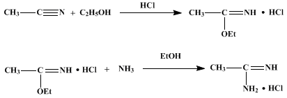 Reaction equation for ACETAMIDINE HYDROCHLORIDE