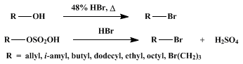 Reaction equation for ALKYL AND ALKYLENE BROMIDES (I. HYDROBROMIC ACID METHOD)