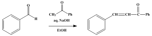Reaction equation for BENZALACETOPHENONE (Chalcone)