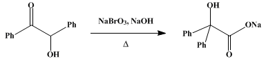Reaction equation for BENZILIC ACID