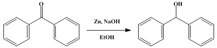 Reaction equation for BENZOHYDROL