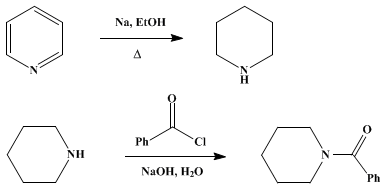 Reaction equation for BENZOYL PIPERIDINE (Piperidine, 1-benzoyl-)