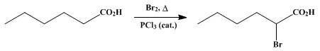 Reaction equation for α-BROMO-n-CAPROIC ACID (Caproic acid, α-bromo-)