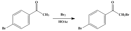 Reaction equation for p-BROMOPHENACYL BROMIDE (Acetophenone, α, p-dibromo-)