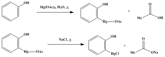 Reaction equation for o-CHLOROMERCURIPHENOL (Phenol, o-chloromercuri-)