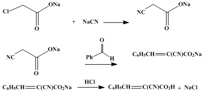 Reaction equation for α-CYANO-β-PHENYLACRYLIC ACID