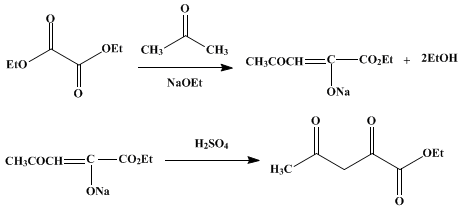 Reaction equation for ETHYL ACETOPYRUVATE (Valeric acid, α,γ-dioxo-, ethyl ester)