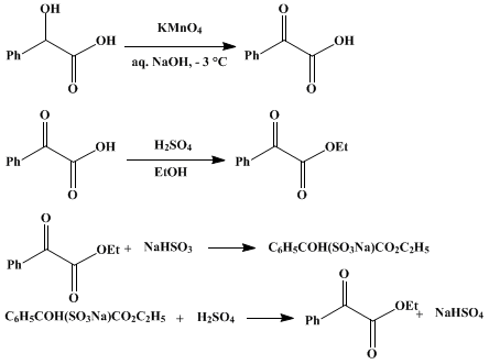 Reaction equation for ETHYL BENZOYLFORMATE (Gloyoxylic acid, phenyl-, ethyl ester)