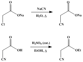 Reaction equation for ETHYL CYANOACETATE (Acetic acid, cyano-, ethyl ester)