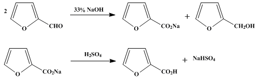Reaction equation for 2-FURANCARBOXYLIC ACID and 2-FURYLCARBINOL ((2-Furoic acid) (Furfuryl alcohol))