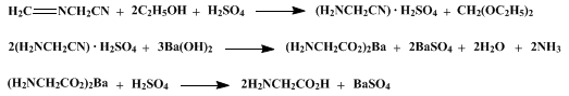Reaction equation for GLYCINE ((A) (from Methyleneaminoacetonitrile))