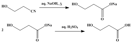 Reaction equation for β-HYDROXYPROPIONIC ACID (Hydracrylic acid)