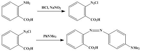 Reaction equation for METHYL RED