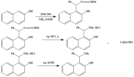 Reaction equation for β-NAPHTHOL PHENYLAMINOMETHANE (2-Naphthol, 1-(α-aminobenzyl)-)