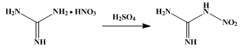 Reaction equation for NITROGUANIDINE (Guanidine, nitro-)