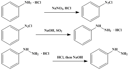 Reaction equation for PHENYLHYDRAZINE (Hydrazine, phenyl-)