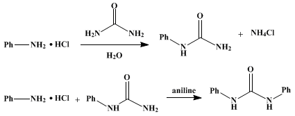 Reaction equation for PHENYLUREA and sym.-DIPHENYLUREA (Urea, phenyl-, and Carbanilide)