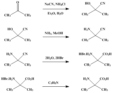 Reaction equation for α-AMINOISOBUTYRIC ACID (Isobutyric acid, α-amino-)