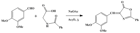 Reaction equation for AZLACTONE OF α-BENZOYLAMINO-β-(3,4-DIMETHOXYPHENYL)-ACRYLIC ACID (5(4)-Oxazolone, 2-phenyl-4-veratral-)