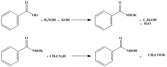 Reaction equation for BENZOHYDROXAMIC ACID