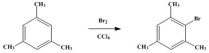 Reaction equation for BROMOMESITYLENE (Mesitylene, 2-bromo-)