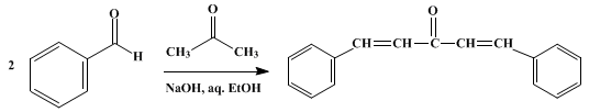 Reaction equation for DIBENZALACETONE (1,4-pentadien-3-one, 1,5-diphenyl-)
