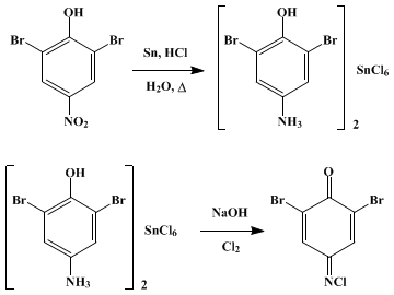 Reaction equation for 2,6-DIBROMOQUINONE-4-CHLOROIMIDE (Quinonimine, 2,6-dibromo-N-chloro-)