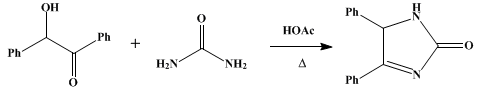 Reaction equation for 4,5-DIPHENYLGLYOXALONE (2(5)-Imidazolone, 4,5-diphenyl-)