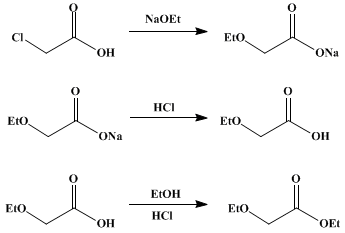 Reaction equation for ETHOXYACETIC ACID AND ETHYL ETHOXYACETATE (Acetic acid, ethoxy-, and ethyl ester)