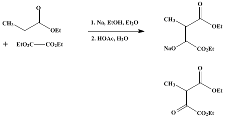 Reaction equation for ETHYL ETHOXALYLPROPIONATE (Oxalacetic acid, methyl-, diethyl ester)