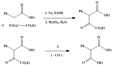 Reaction equation for ETHYL PHENYLMALONATE (Malonic acid, phenyl-, diethyl ester)