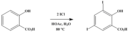 Reaction equation for 2-HYDROXY-3,5-DIIODOBENZOIC ACID (Salicylic acid, 3,5-diiodo-)