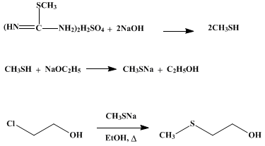 Reaction equation for β-HYDROXYETHYL METHYL SULFIDE (Ethanol, 2-methylmercapto-)