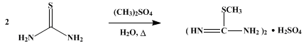 Reaction equation for S-METHYL ISOTHIOUREA SULFATE (Pseudourea, 2-methyl-2-thio-, sulfate)