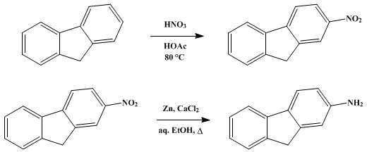 Reaction equation for 2-NITROFLUORENE AND 2-AMINOFLUORENE (Fluorene, 2-nitro-, and 2-Fluorenylamine)