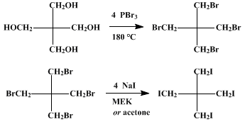 Reaction equation for PENTAERYTHRITYL BROMIDE AND IODIDE ([Methane, tetrakis(bromomethyl)- and (iodomethyl)-])