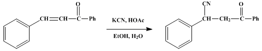 Reaction equation for α-PHENYL-β-BENZOYLPROPIONITRILE (α-Tolunitrile, α-phenacyl-)