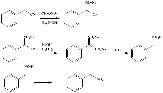 Reaction equation for PHENYLNITROMETHANE (Toluene, α-nitro-)