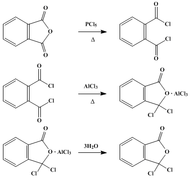 Reaction equation for SYMMETRICAL AND UNSYMMETRICAL o-PHTHALYL CHLORIDES
