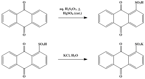 Reaction equation for POTASSIUM ANTHRAQUINONE-α-SULFONATE (1-Anthraquinonesulfonic acid, potassium salt)