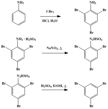 Reaction equation for sym.-TRIBROMOBENZENE (Benzene, 1,3,5-tribromo-)