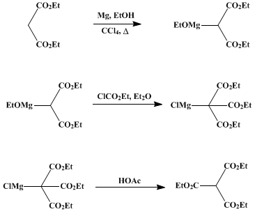 Reaction equation for TRICARBETHOXYMETHANE (Methanetricarboxylic acid, triethyl ester)