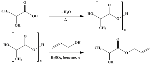 Reaction equation for ALLYL LACTATE (Lactic acid, allyl ester)