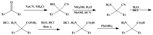 Reaction equation for α-AMINODIETHYLACETIC ACID (Butyric acid, α-amino-α-ethyl-)