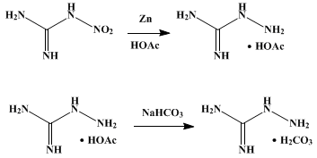 Reaction equation for AMINOGUANIDINE BICARBONATE (Guanidine, amino-, bicarbonate)