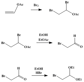 Reaction equation for BROMOACETAL (Acetaldehyde, bromo-, diethyl acetal)