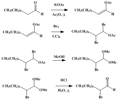 Reaction equation for α-BROMOHEPTALDEHYDE (Enanthaldehyde, α-bromo-)