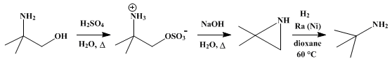 Reaction equation for tert-BUTYLAMINE (I. HYDROGENOLYSIS OF 2,2-DIMETHYLETHYLENIMINE)