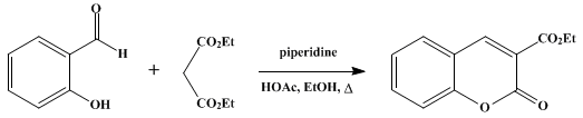 Reaction equation for 3-CARBETHOXYCOUMARIN (2H-1-Benzopyran-3-carboxylic acid, 2-oxo-, ethyl ester)