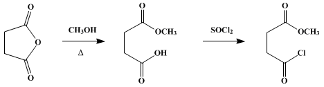 Reaction equation for β-CARBOMETHOXYPROPIONYL CHLORIDE (Propionic acid, β-(chloroformyl)-, methyl ester)